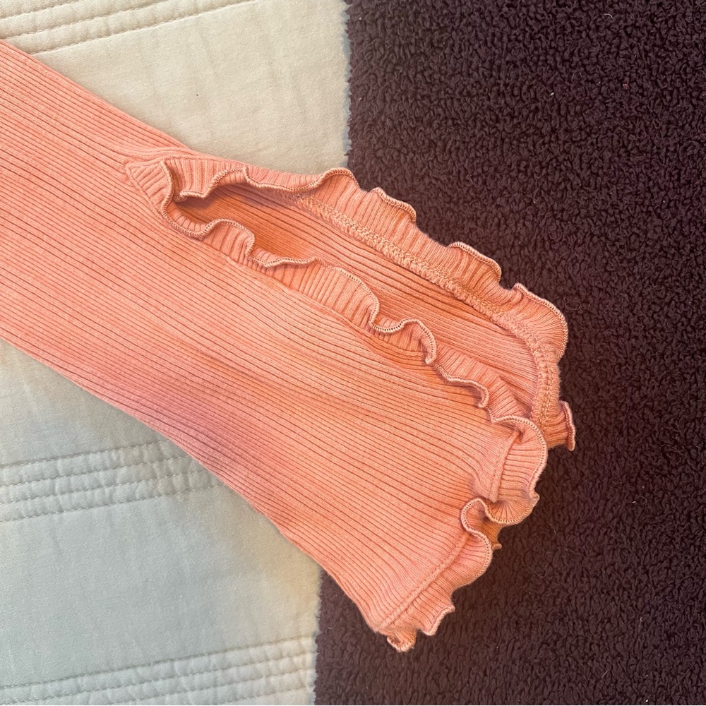 Intimately Free People Fall For You Ruffled Tie Front Ribbed Blouse Coral - Picture 5 of 9